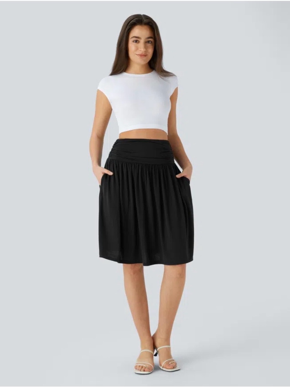NWT Halara High Waisted Ruched Pocket Flowy Resort Skirt Black M